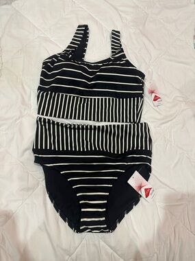 NEW Lands' End Black & White Striped Tankini Set  size S